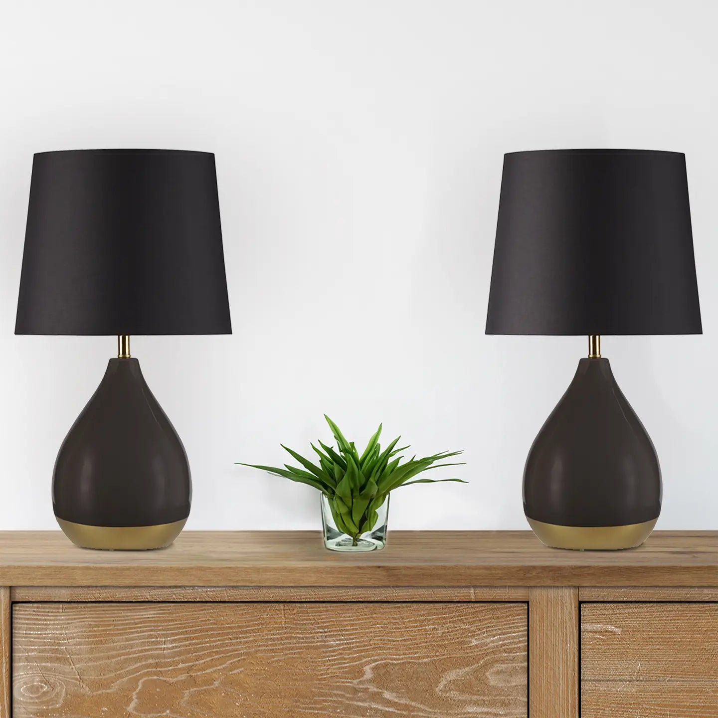 2-Tone Ceramic Teardrop Table Lamp, Black (SET OF 2)
