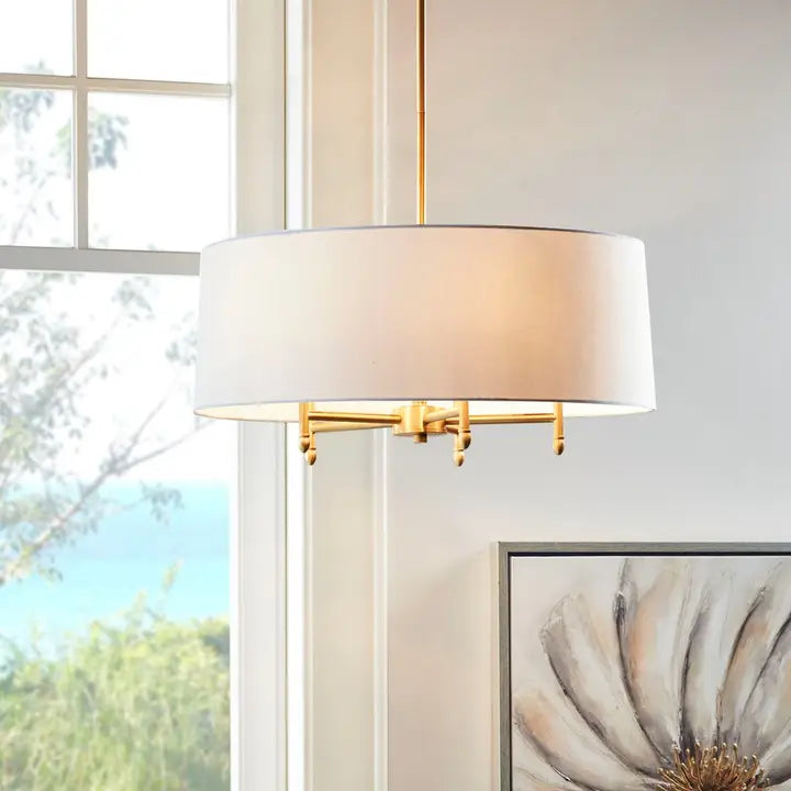 White Shade 5-Bulb Chandelier Gold Metal