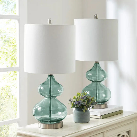 Teal glass table lamp (set of 2)