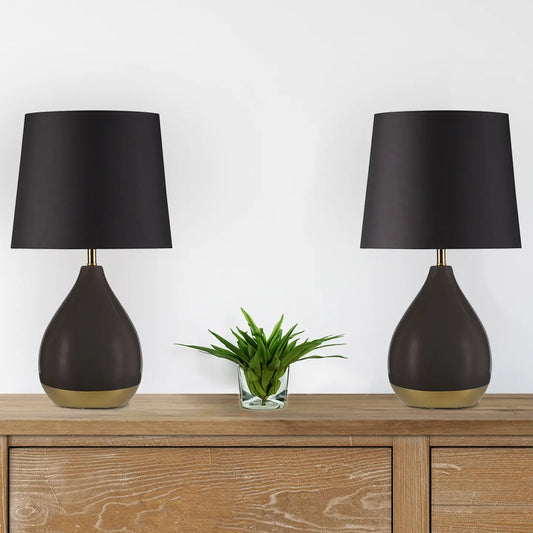2-Tone Ceramic Teardrop Table Lamp, Black (SET OF 2)
