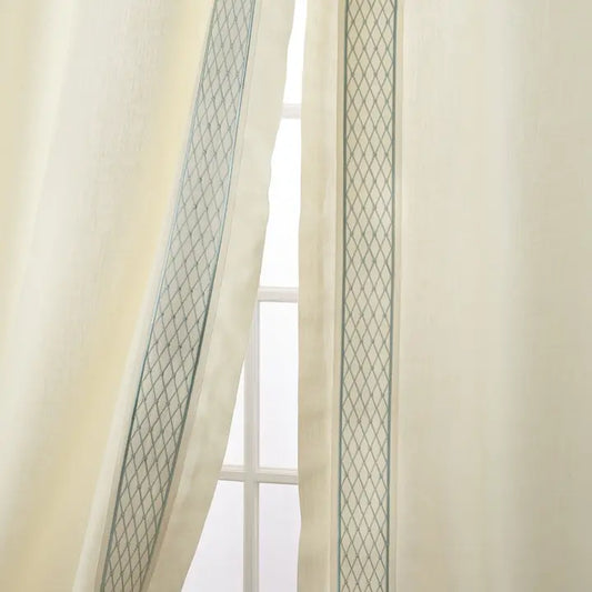 Drapery panels with embroidered band