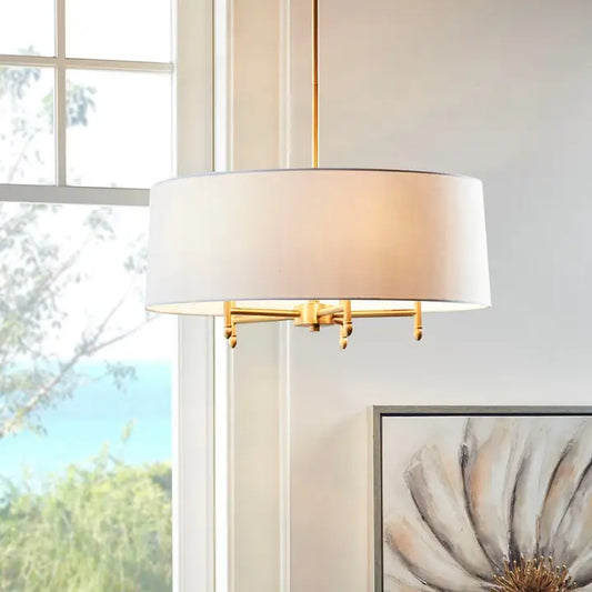 White Shade 5-Bulb Chandelier Gold Metal